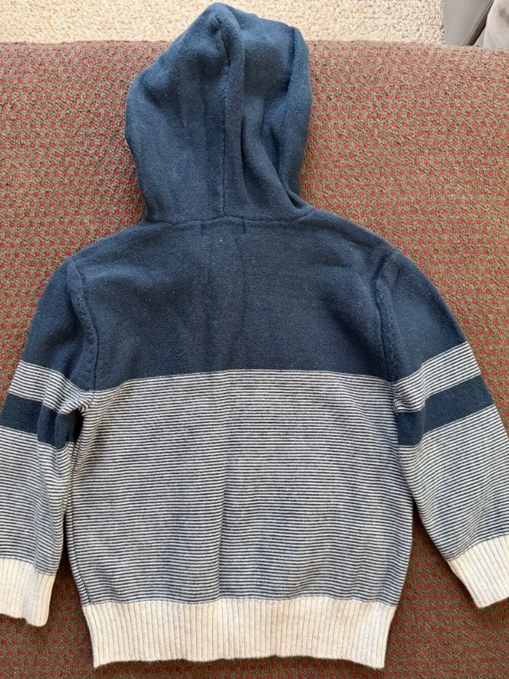 Cat & Jack 2T Navy Stripe Hooded Henley Sweater Wood Buttons Kangaroo Pocket